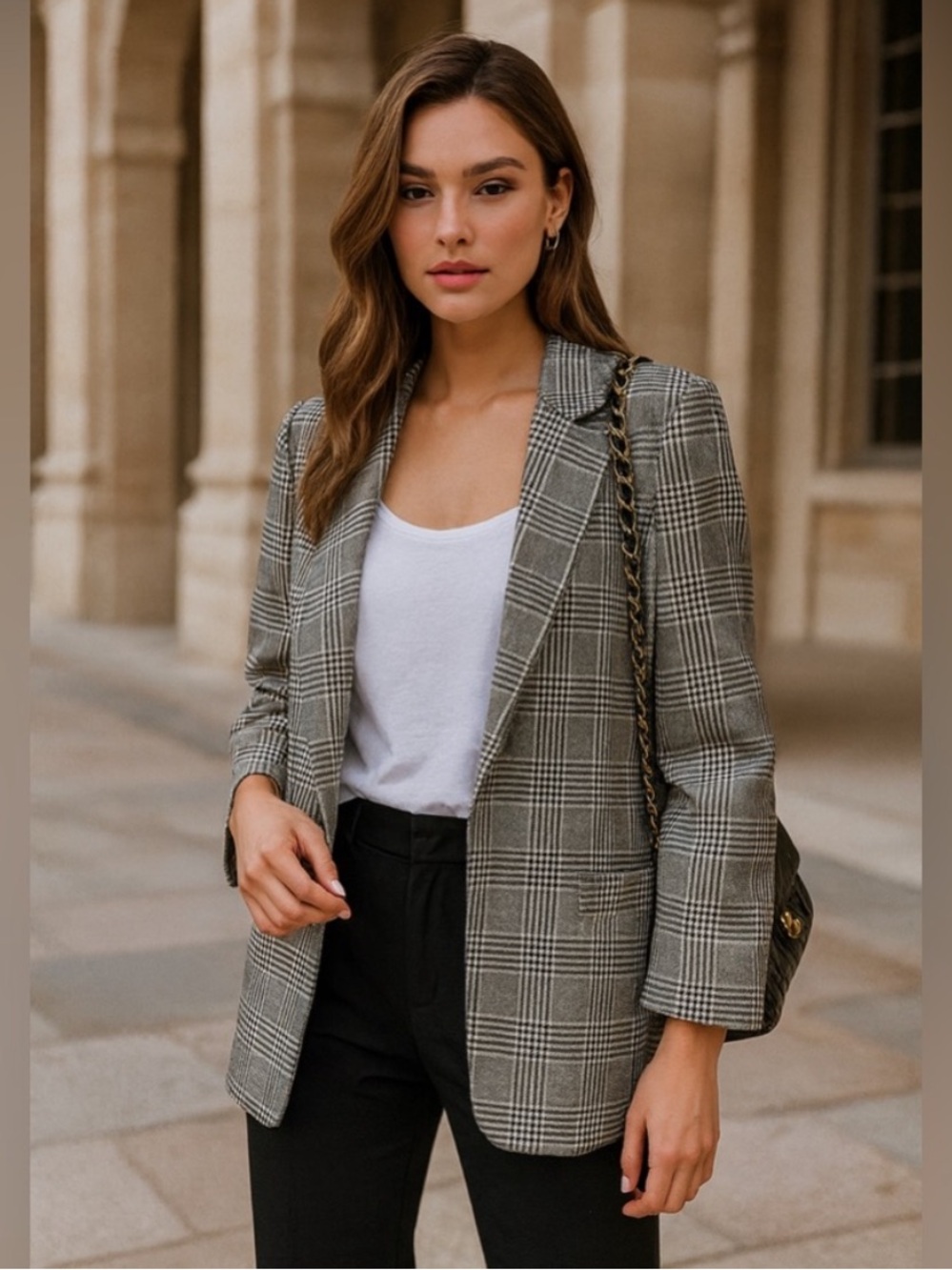 AYR Oversized Plaid Wool Blazer Jacket Gray Black Virgin Wool Blend